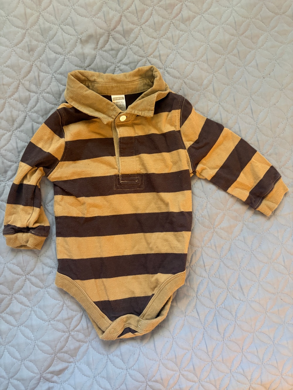 George Baby Boy 9m Striped Long Sleeve Polo Bodysuit - Brown & Tan